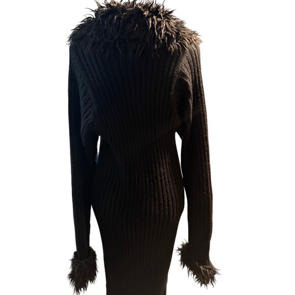 Torrid Black Faux Fur Trim Ribbed Maxi Cardigan, Vintage Y2K Goth Glam, Plus 2X - Picture 5 of 8